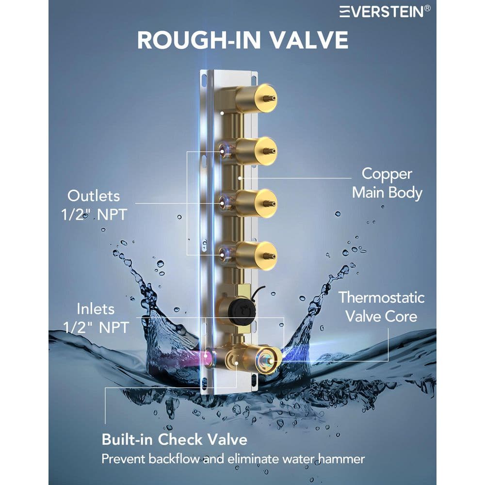 Large Brushed Gold LED Ceiling Mount Shower System