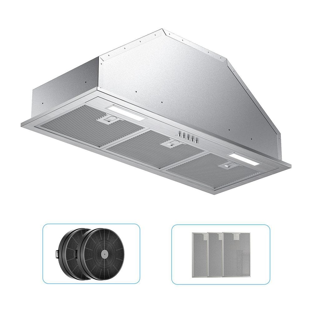 36 in. 900 CFM Convertible Insert Range Hood in Stainless Steel with LED Lights