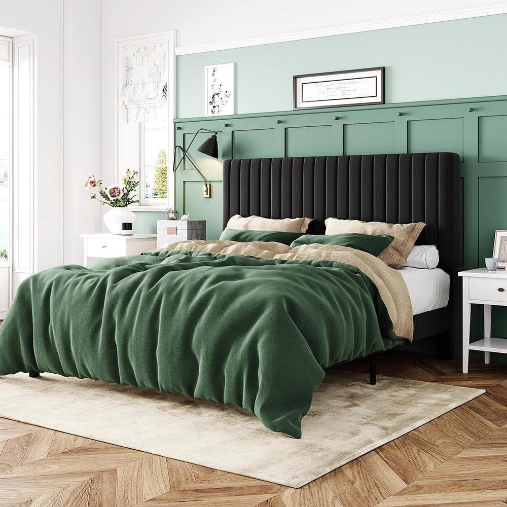 13.6 in. Black Wooden Queen Size Platform Bed Frame with Headboard price history on PriceWatchPro