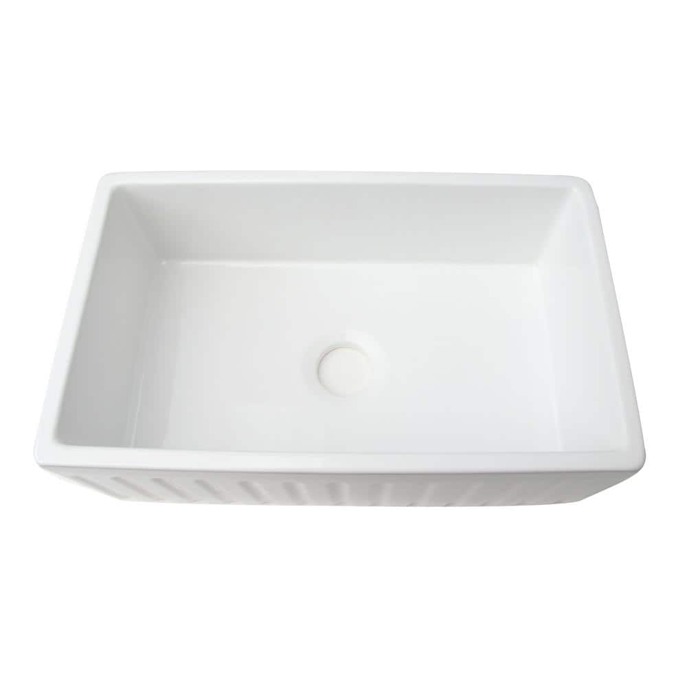 White Fireclay 30'' Fluted Farmhouse Kitchen Sink