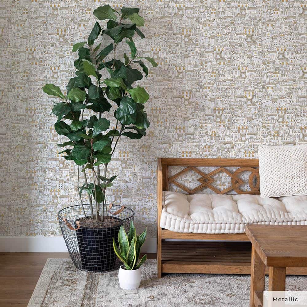 White and Gold Vinyl Peel and Stick Wallpaper Roll
