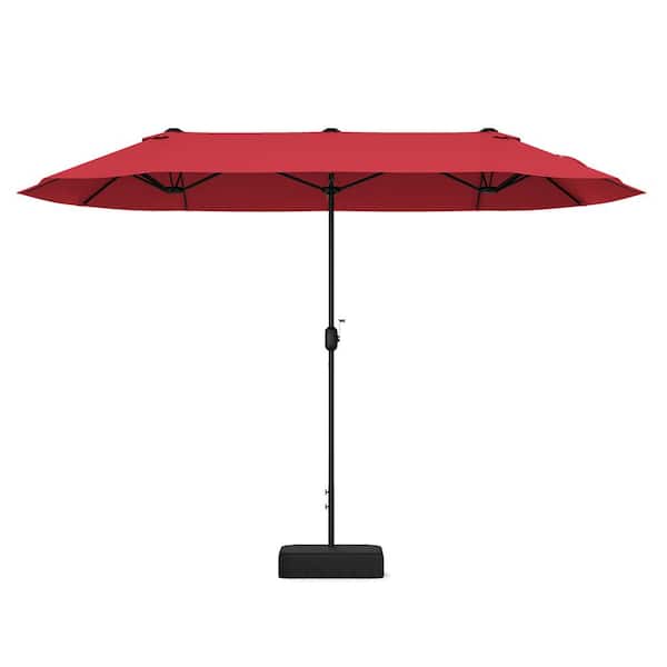 ANGELES HOME 13 ft. Double-Sided Patio Twin Table Market Patio Umbrella with Crank Handle in Wine