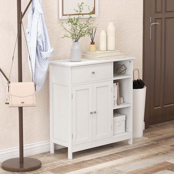 White 31.5 in. H Bathroom Floor Storage Cabinet Freestanding Kitchen Cupboard Storage Organizer with Drawer