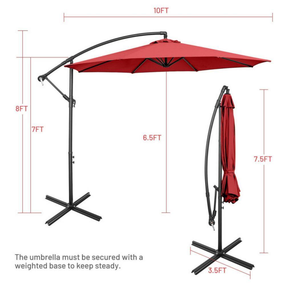 10-Foot Red Polyester Offset Patio Umbrella with Steel Frame