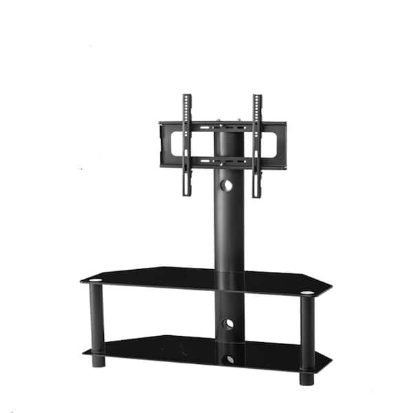 CIPACHO 43.3 in. Black Metal TV Stand with 2-Tier Tempered Glass Multiple Media Storage Stand Fits TV's up to 65 in.