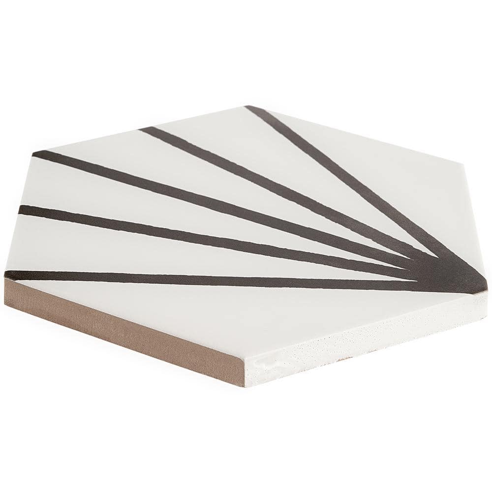 GeoHex 8" White and Black Matte Porcelain Hexagon Tile