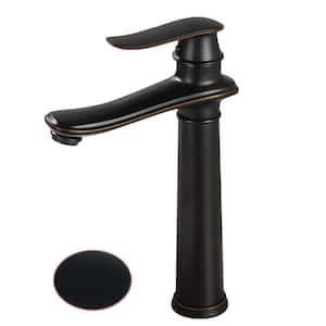 Single Handle Single Hole Bathroom Vessel Sink Faucet, Waterfall Bathroom Faucet with Pop-Up Drain in Oil Rubbed Bronze