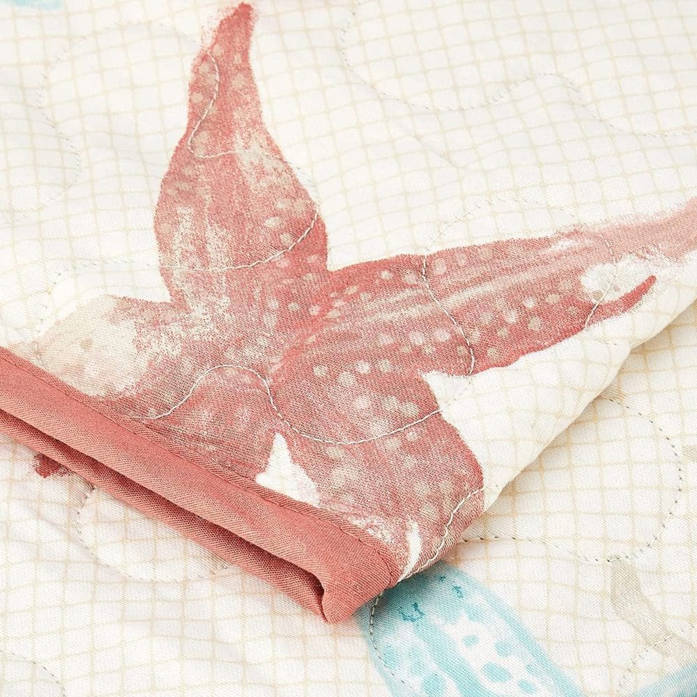 Oversized Aqua and Coral Cotton Quilted Throw