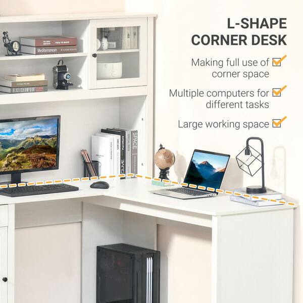 White Computer Desk Home Office Study Workstation Table With Shelves & Drawer 