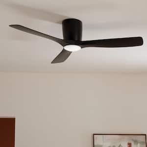 Volos 54 in. Indoor Satin Black Low Profile Ceiling Fan with Integrated LED with Wall Control Included