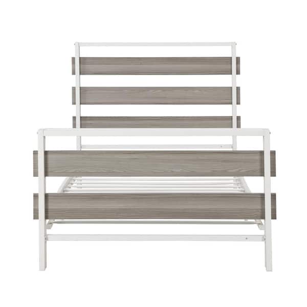 Unbranded Gray Twin Size Platform Bed Frame with Wooden Headboard and Metal Slats