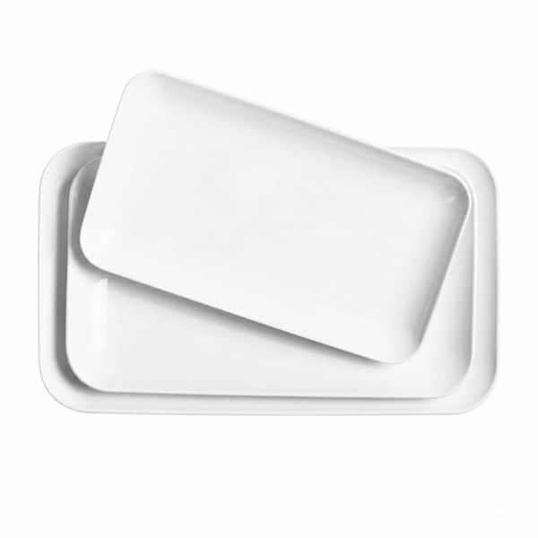 Multi-Size Porcelain Serving Platters, 16/14/12 in. White, Rectangular Microwave and Oven Safe Serving Plates (Set of 3)