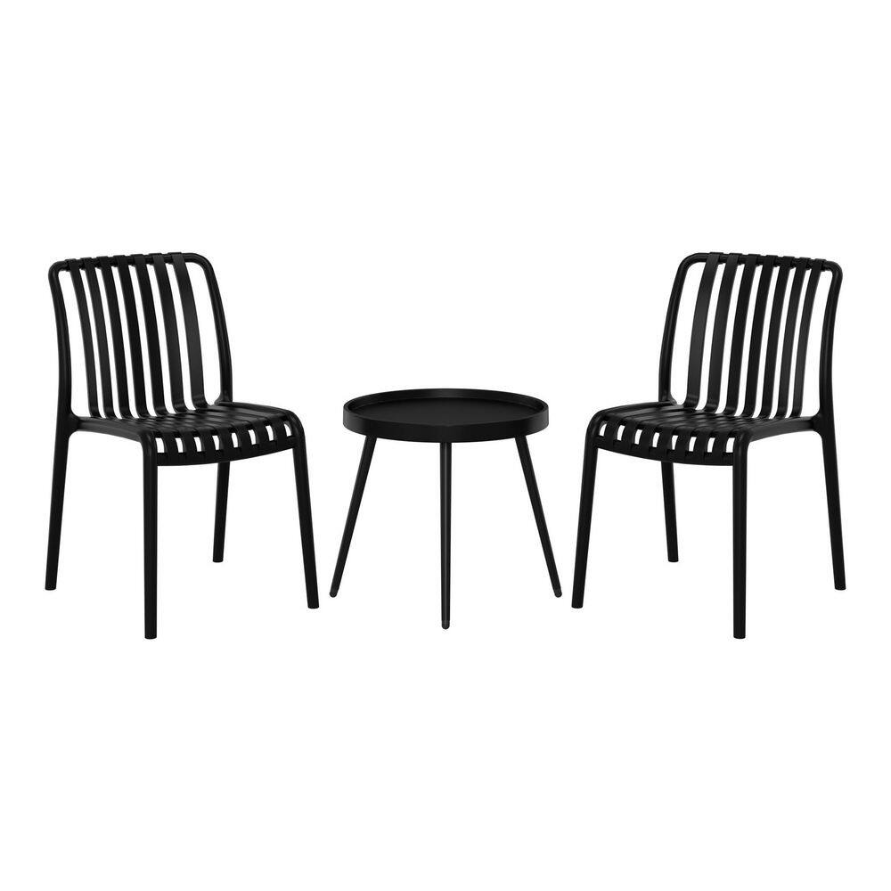 Frond and Form Outdoor Patio 3-Piece Poly Plastic Armless Chair with Round Side Table Bistro Set, Black price history on PriceWatchPro