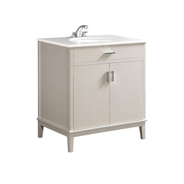 Simpli Home Urban Loft 30 in. Bath Vanity in Soft White with Engineered Quartz Marble Vanity Top in White with White Basin