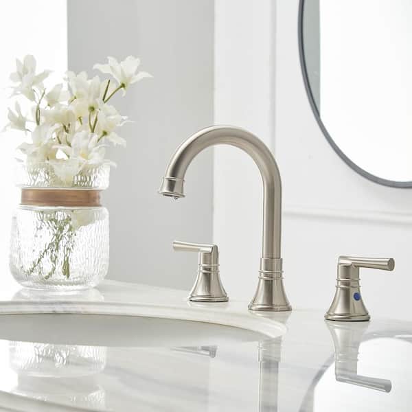 J-Spout 8 in. Widespread 2-Handle Bathroom Sink Faucet in Brushed Nickel