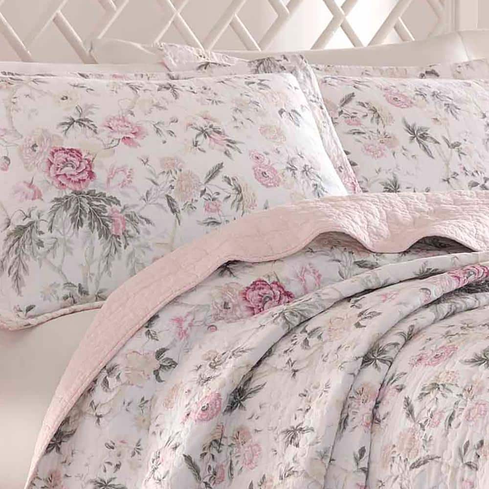 Pink Floral Reversible Cotton Twin Quilt Set