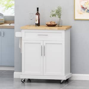 Mingo White Kitchen Cart with Cabinet Space
