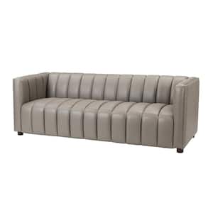 Pachynus 83 in.Wide Square Arm Genuine Leather Rectangle Contemporary Channel-tufted Sofa in Dove