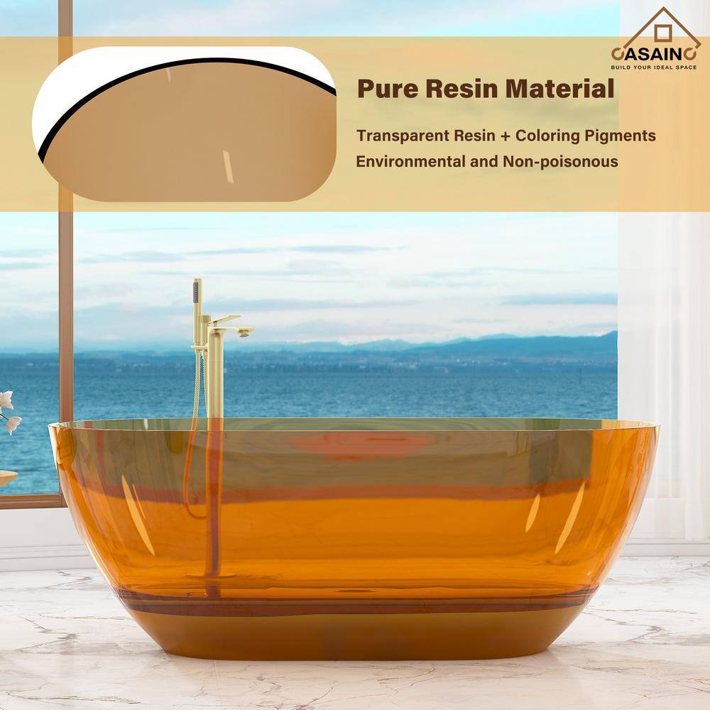 59'' Coffee Transparent Resin Freestanding Soaking Bathtub