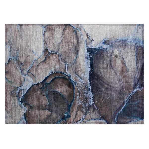 Navy Blue 2 ft. x 3 ft. Woven Abstract Polyester Rectangle Indoor/Outdoor Area Rug