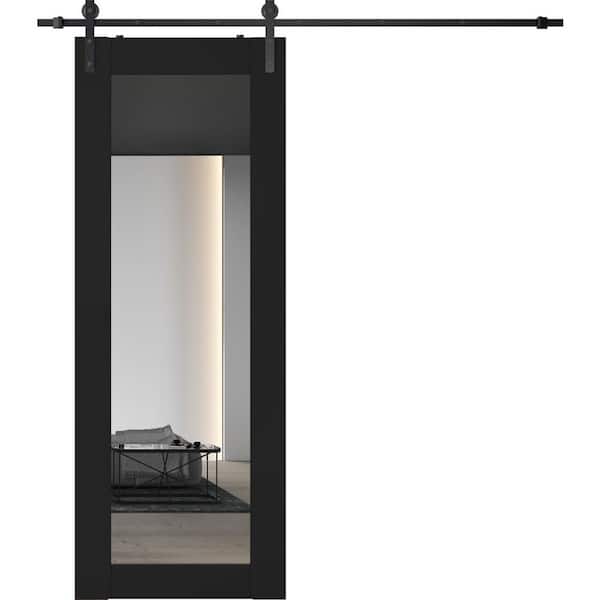 Vona 207 36 in. x 96 in. Full Lite Mirrored Glass Black Matte Wood Composite Sliding Barn Door with Hardware Kit