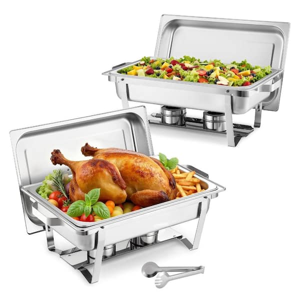 Volenca 2-Pack Rectangular Chafing Dish Set, 9 Qt, Stainless Steel