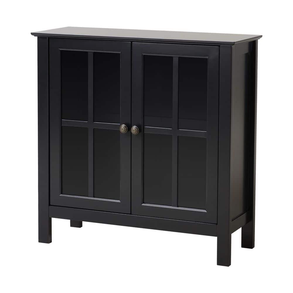 Transitional Black MDF Vertical Curio Cabinet with Tempered Glass Doors