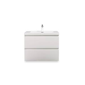 Wall-Mounted 23.62 in. W x 18.9 in. D x 19.69 in. H. Bath Vanity in White with White Solid Surface Top with White Basin