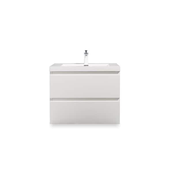 Maincraft Wall-Mounted 23.62 in. W x 18.9 in. D x 19.69 in. H. Bath Vanity in White with White Solid Surface Top with White Basin
