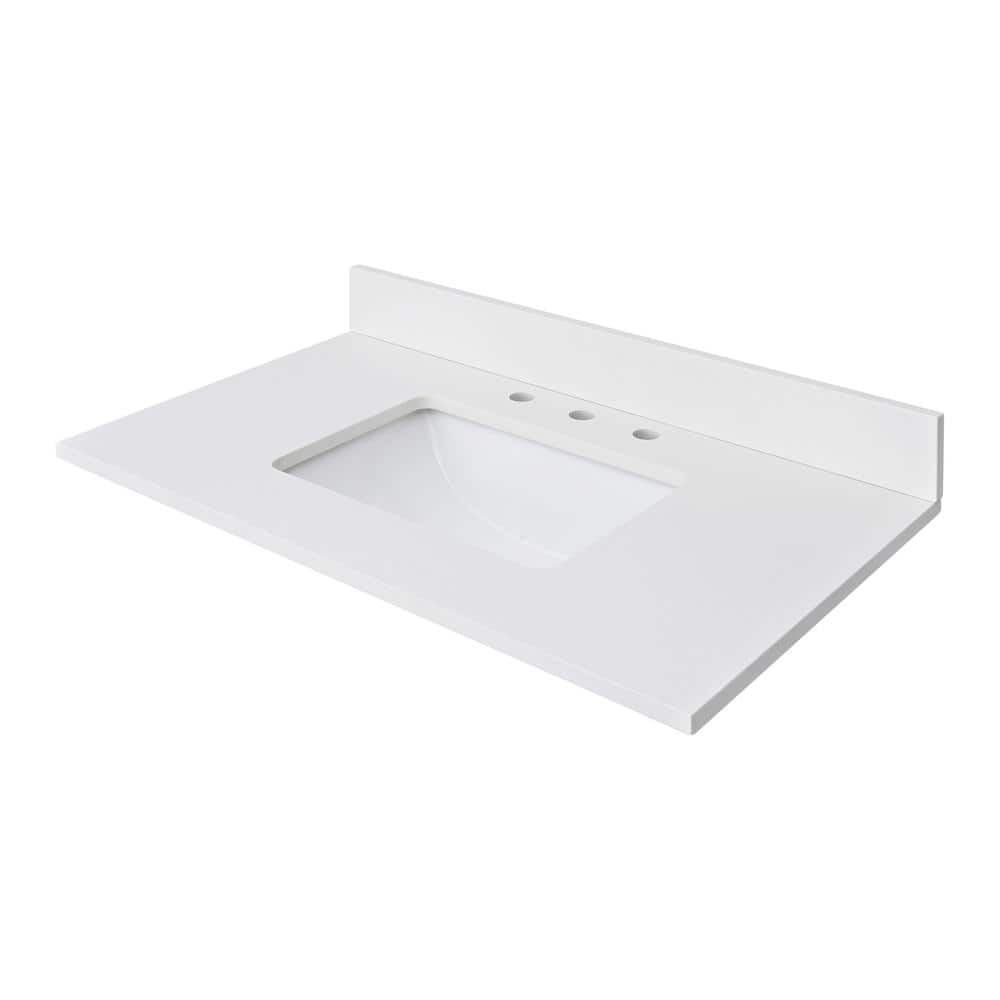 37'' Everest White Quartz Undermount Single Sink Vanity Top