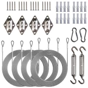 6 in. Rectangle Square Sun Sun Shade Sail Installation Hardware Kit with Cables