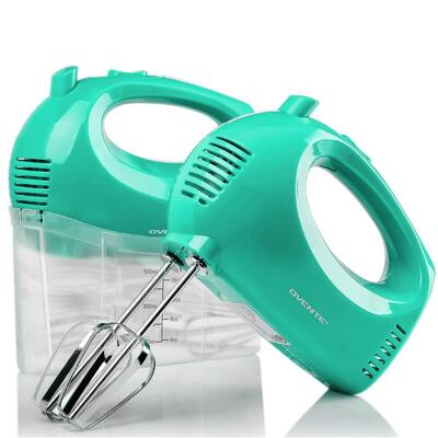 5-Speed Turquoise Portable Electric Hand Mixer with 2 Whisk Beater Attachments and Snap-on Storage Container