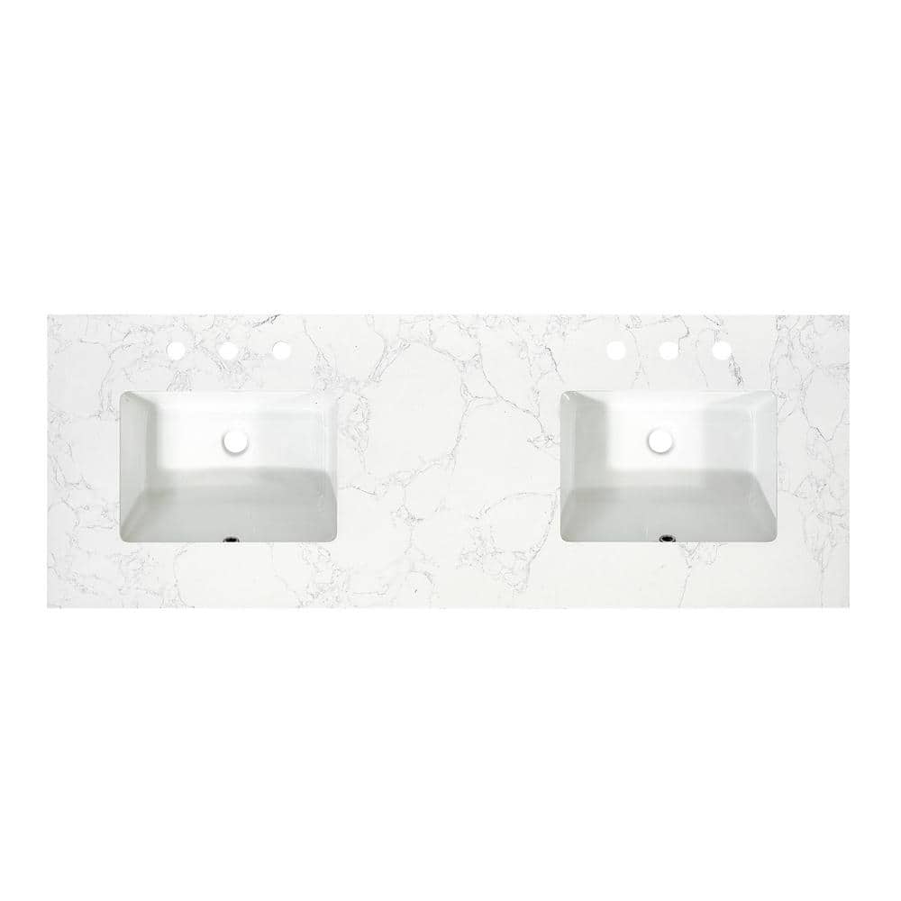 Ceres 61" Grain White Engineered Stone Vanity Top with Double Sinks