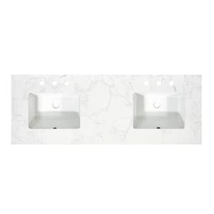 Ceres 61 in. W  x 22 in. D Engineered Stone Composite White Rectangular Double Sink Bath Vanity Top in Grain White