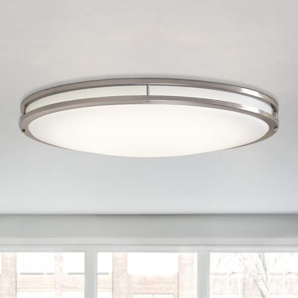 EnviroLite 24 in. Minimalist Brushed Nickel Selectable CCT Integrated LED Flush Mount for Kitchens