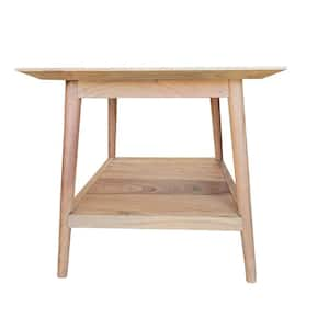 22 in. Natural Matte 22.25 in. Square Acacia Wood End Table with Shelf