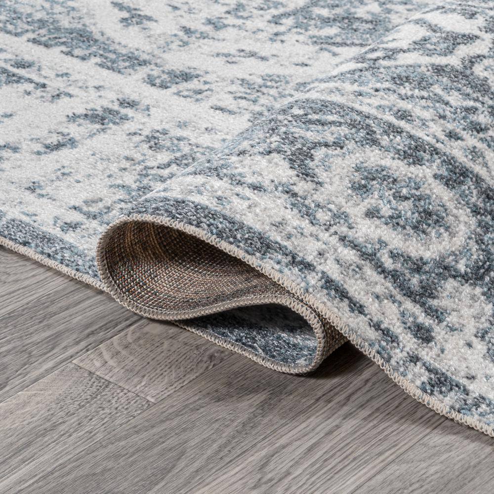 Keesha Blue and Cream Medallion Washable Area Rug 3' x 5'