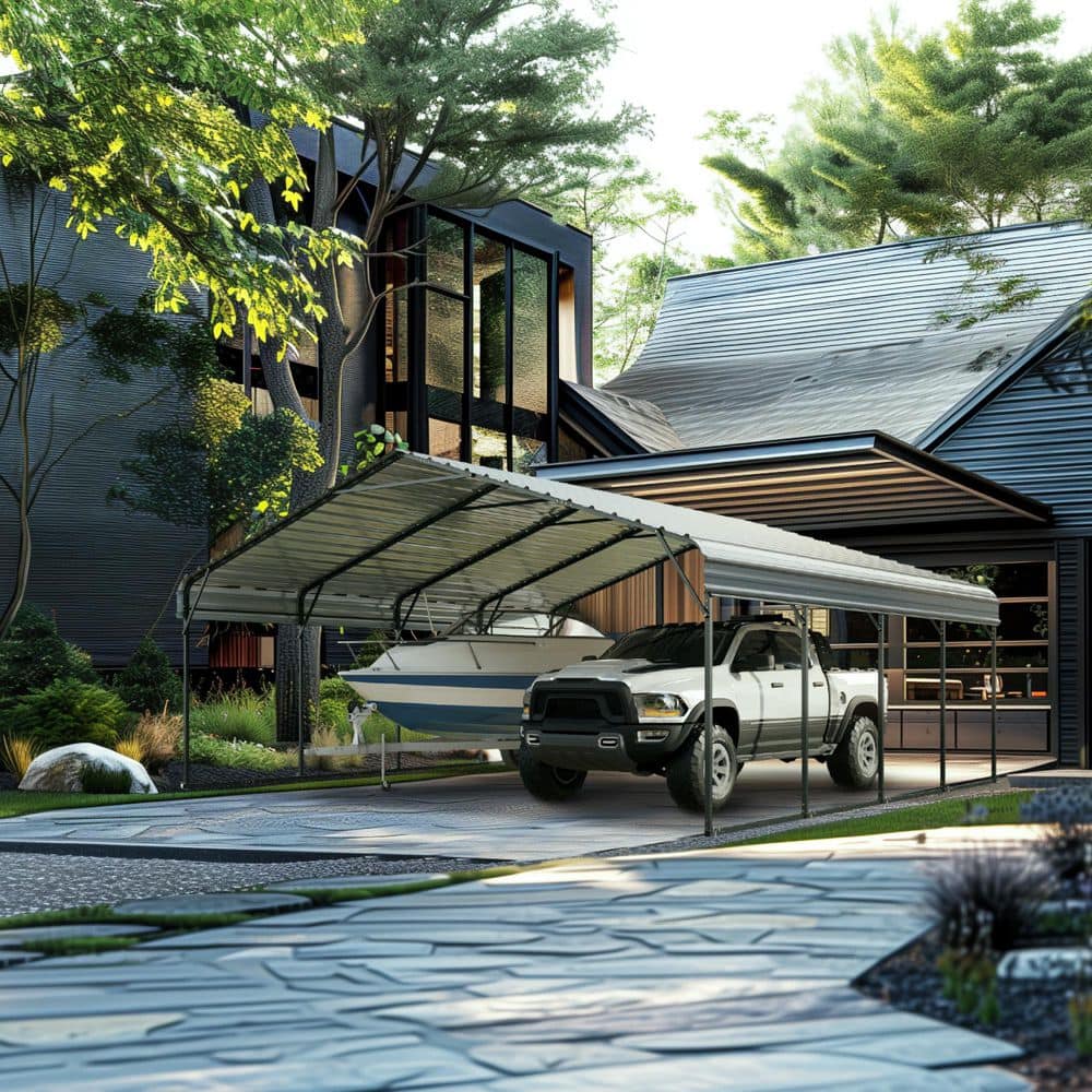 PHI VILLA 20 ft. W x 20 ft. D Galvanized Steel Carport Car Canopy
