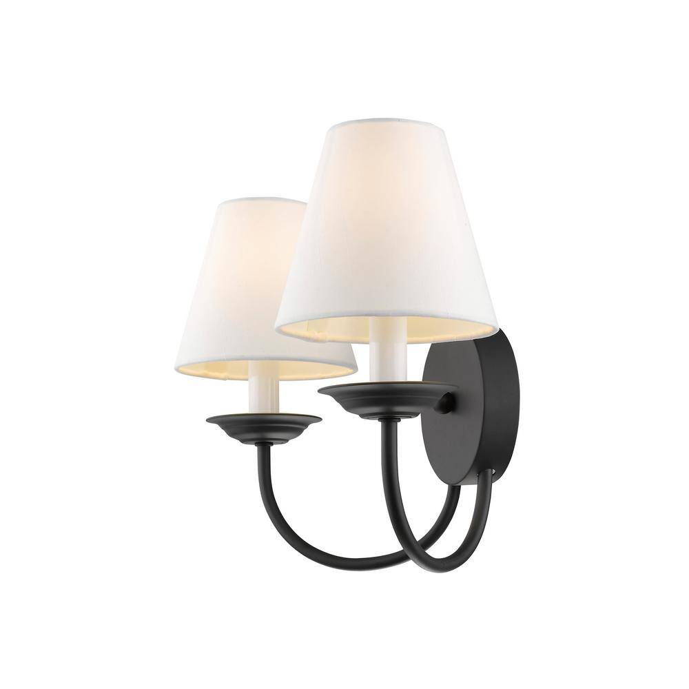 Elegant Black Steel Dual Sconce with Off-White Handmade Shade
