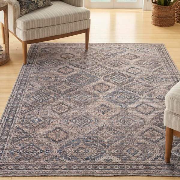 57 Grand Machine Washable Ivory/Latte 4 ft. x 6 ft. Bordered Transitional Area Rug