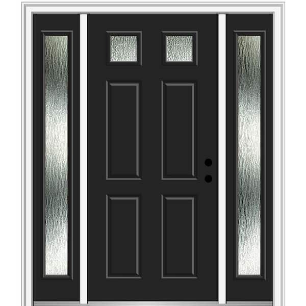 MMI Door 60 in. x 80 in. Left-Hand Inswing Rain Glass Black Fiberglass Prehung Front Door on 4-9/16 in. Frame