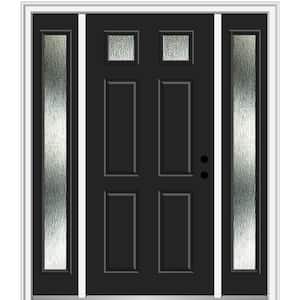 64 in. x 80 in. Left-Hand Inswing Rain Glass Black Fiberglass Prehung Front Door on 6-9/16 in. Frame