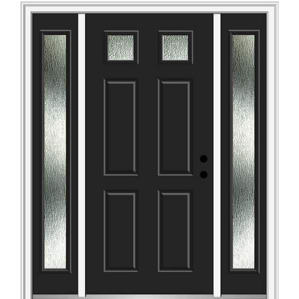MMI Door 64 in. x 80 in. Left-Hand Inswing Rain Glass Black Fiberglass Prehung Front Door on 6-9/16 in. Frame