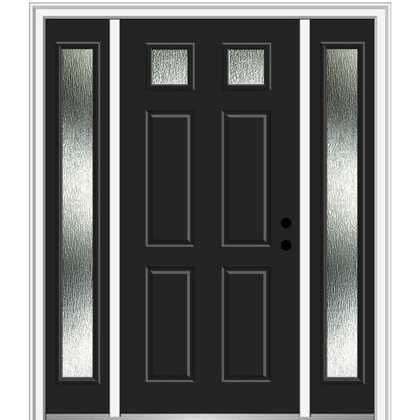 MMI Door 60 in. x 80 in. Left-Hand Inswing Rain Glass Black Fiberglass Prehung Front Door on 4-9/16 in. Frame