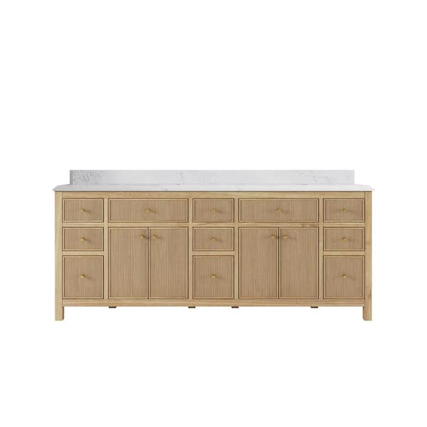 Willow Collections Sonoma Teak 84 in. W x 22 in. D x 36 in. H Double Sink Bath Vanity in Light Teak with 1.5 in. Empira Quartz Top