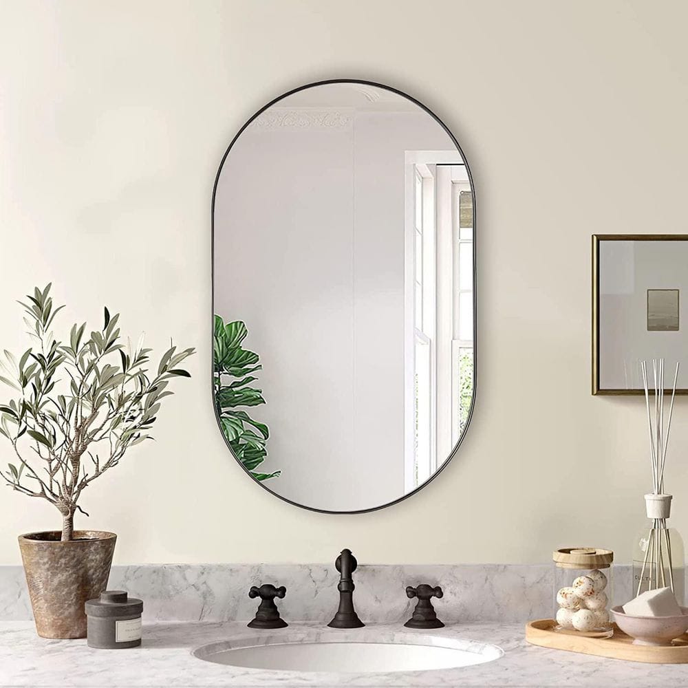 Black 20 in. W x 33 in. H Farmhose Oval Metal Framed Wall Mirror price history on PriceWatchPro