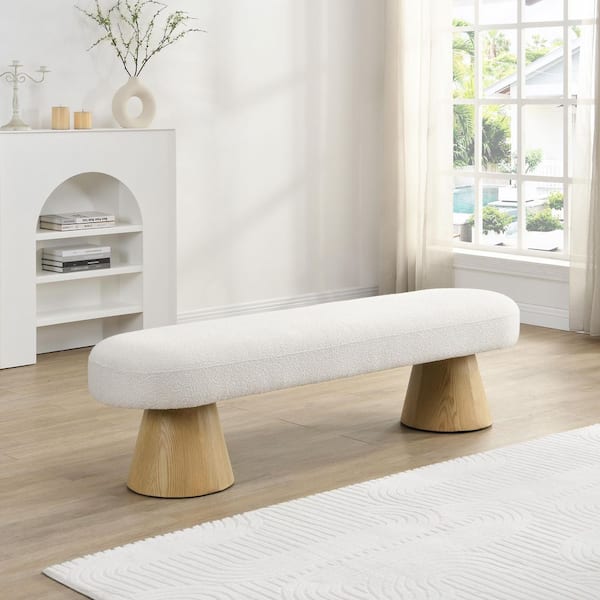 Valentino 64 in. Modern Boucle Fabric Upholstered Entryway Ottoman Bedroom Bench, Beige