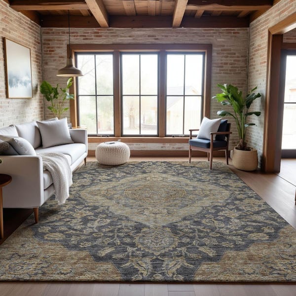 Mayfield Premium Machine Washable Abstract AMF1151 Charcoal 9 ft. x 12 ft. Area Rug