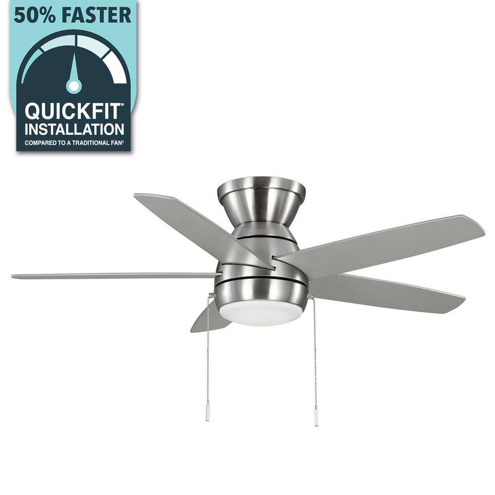 Hampton Bay Riplee 44 in. Indoor Brushed Nickel Hugger Ceiling Fan with ...