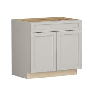 Shaker Full Overlay 36 in. W x 24 in. D x 34.5 in. H Plywood Assembled Sink Base Kitchen Cabinet in Stone Gray